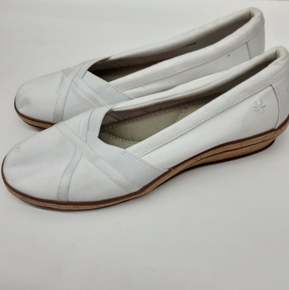 Grasshoppers Women's White Canvas Slip On Wedge Shoes Size 8